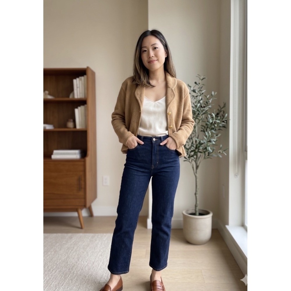 Petite‎ Sophisticates Wool Knit Boxy Fit Button Up Camel Color Cardigan. Medium